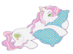 Size: 828x613 | Tagged: safe, artist:universalheart, oc, oc only, oc:summerfree apple, earth pony, pony, bags under eyes, barbell piercing, closed mouth, colored eyebrows, colored pinnae, ear fluff, ear piercing, earth pony oc, eyebrows, freckles, full body, green eyes, hug, industrial piercing, lidded eyes, long mane male, looking at you, lying down, male, on side, piercing, pillow, pillow hug, pink mane, pink tail, pixel-crisp art, polka dots, shoulder freckles, simple background, smiling, smiling at you, solo, stallion, stallion oc, tail, three quarter view, three toned mane, three toned tail, transparent background, wavy mane, wavy tail, white coat