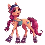 Size: 3000x3000 | Tagged: safe, artist:monogy_, sunny starscout, earth pony, pony, g5, concave belly, female, helmet, mare, roller skates, simple background, skates, skinny, solo, thin, white background