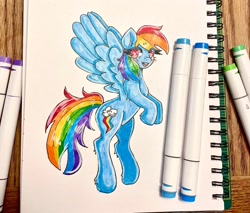 Size: 2000x1702 | Tagged: safe, artist:mylittleyuri, rainbow dash, pegasus, pony, g4, chest fluff, female, flying, heart, heart eyes, hock fluff, hoof fluff, mare, marker drawing, open mouth, open smile, smiling, solo, spread wings, traditional art, wingding eyes, wings