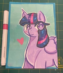 Size: 1708x2000 | Tagged: safe, artist:mylittleyuri, twilight sparkle, alicorn, pony, g4, blush lines, blushing, female, heart, mare, marker drawing, solo, traditional art, twilight sparkle (alicorn), white pupils