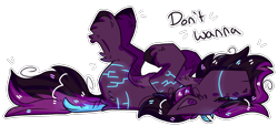 Size: 2077x951 | Tagged: safe, artist:heartsketch1, oc, oc only, oc:plexa, earth pony, pony, chest fluff, commission, ear fluff, earth pony oc, eyes closed, lazy, legs in air, lying down, on back, purple coat, simple background, solo, squint, three toned mane, three toned tail, transparent background, unshorn fetlocks, ych result