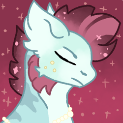 Size: 1280x1280 | Tagged: safe, artist:galactichooves, oc, oc only, oc:ryder_grifix, original species, pony, blue pony, closed species, digital art, ear fluff, ethereal mane, eyes closed, fan species, freckles, grifix, icon, jewelry, link in description, male, necklace, nostrils, simple background, solo, sparkles, starry mane