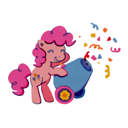 Size: 2800x2800 | Tagged: safe, artist:kaylees-art, part of a set, pinkie pie, earth pony, pony, g4, ^^, bipedal, confetti, eyes closed, female, full body, high res, hoof in air, mare, open mouth, open smile, party cannon, simple background, smiling, solo, standing, streamers, three quarter view, transparent background
