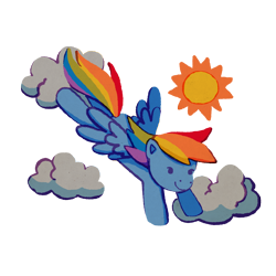 Size: 2800x2800 | Tagged: safe, artist:kaylees-art, part of a set, rainbow dash, pegasus, pony, g4, closed mouth, cloud, dot eyes, feathered wings, female, flying, full body, mare, simple background, smiling, solo, spread wings, sun, transparent background, wings