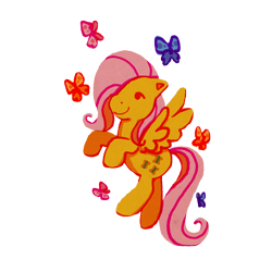 Size: 2800x2800 | Tagged: safe, artist:kaylees-art, part of a set, fluttershy, butterfly, pegasus, pony, g4, closed mouth, dot eyes, feathered wings, female, flying, full body, mare, simple background, smiling, solo, three quarter view, transparent background, wings