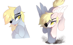 Size: 4382x2676 | Tagged: safe, artist:magnaluna, derpy hooves, pegasus, pony, g4, badass, chest fluff, ear fluff, eyepatch, female, fluffy, mare, open mouth, simple background, solo, tongue out, white background, wings