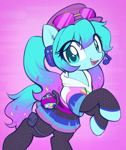 Size: 1162x1380 | Tagged: safe, artist:moozua, pony, anime, clothes, female, fortnite, glasses, gradient background, hat, hatsune miku, headset, hoodie, leggings, mare, ponified, ponytail, pouch, skirt, solo, tights, vocaloid
