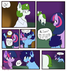 Size: 1600x1700 | Tagged: safe, artist:imp, twilight sparkle, oc, oc:blue thunder, unicorn, g4, canon x oc, comic, female, horn, male, school for gifted unicorns, ship:thundersparkle, shipping, straight, teacher