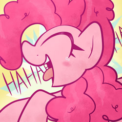 Size: 1920x1920 | Tagged: safe, artist:dynamosaysrelax, pinkie pie, earth pony, pony, g4, crying, laughing, solo, tears of laughter, text