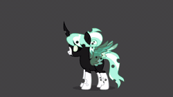 Size: 1280x720 | Tagged: safe, artist:gabriel18017, oc, oc only, changeling, pegasus, pony, animated, changeling oc, coat markings, commission, disguise, disguised changeling, female, gif, gray background, horn, mare, shapeshifting, simple background, solo, spread wings, transformation, wings, ych animation, ych result