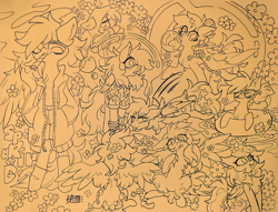 Size: 1964x1500 | Tagged: safe, artist:ayyolilikoi, derpy hooves, pegasus, pony, g4, bipedal, bubble, bubblegum, cigar, clothes, eye clipping through hair, eyes closed, female, flower, flower in hair, food, gum, hand in pocket, hawaiian shirt, hoodie, in bubble, inner tube, lineart, mare, mono, open mouth, open smile, partially open wings, partially submerged, pool toy, shirt, smiling, smoking, socks, solo, sunglasses, tongue out, wings