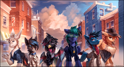 Size: 2366x1288 | Tagged: safe, artist:ramiras, oc, oc only, oc:ender, griffon, pegasus, pony, griffon oc, pegasus oc