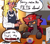 Size: 3508x3084 | Tagged: safe, artist:chiefywiffy, oc, oc:pyraxis, changeling, human, changeling oc, commission, female, human female, meme, offscreen character, orange sclera, red changeling, red eyes, red mane, restaurant, waitress, ych result