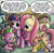 Size: 1098x1077 | Tagged: safe, artist:agnes garbowska, idw, angel bunny, fluttershy, spike, twilight sparkle, dragon, pegasus, pony, rabbit, g4, animal, annoyed, book, cropped, dialogue, eyes closed, female, furrowed brow, implied peewee, male, mare, plot, raspberry, speech bubble, tongue out