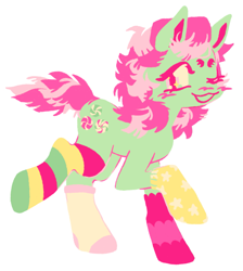 Size: 1833x2048 | Tagged: safe, artist:glameowr, minty, earth pony, pony, g3, ;3, ;d, beanbrows, blush scribble, blushing, clothes, eyebrows, female, full body, lineless, looking at you, looking back, looking back at you, mare, mismatched socks, nose blush, one eye closed, open mouth, open smile, requested art, simple background, smiling, smiling at you, socks, solo, sparkles, sparkly eyes, stars, striped socks, tail, three quarter view, walking, white background, windswept tail, wingding eyes, wink, winking at you