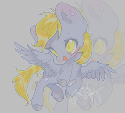 Size: 1470x1335 | Tagged: safe, artist:xijoh, derpy hooves, pegasus, pony, g4, chibi, cute, derp, food, muffin, solo