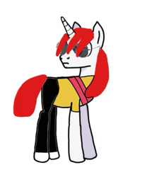 Size: 736x885 | Tagged: safe, artist:kingofmlp, oc, oc only, oc:lmoney, pony, unicorn, series:og lmoney, g4, 2024, aviator sunglasses, clothes, gold, horn, sach, serious, simple background, solo, sunglasses, tall, triggering, white background