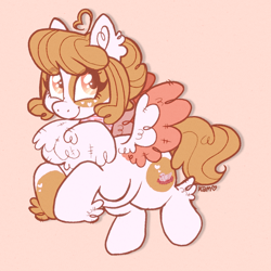 Size: 1280x1280 | Tagged: safe, artist:lastunicorn666, oc, oc only, oc:heather sweet feathers, pegasus, pony, chest fluff, colored wings, colored wingtips, commission, cottagecore, female, mare, pink background, simple background, smiling, solo, spread wings, wings