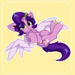 Size: 2000x2000 | Tagged: safe, artist:jubyskylines, pipp petals, pegasus, pony, g5, :3, abstract background, female, looking at you, mare, simple background, solo, yellow background