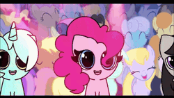 Size: 800x450 | Tagged: safe, artist:tamers12345, bon bon, dj pon-3, lyra heartstrings, minuette, octavia melody, pinkie pie, sweetie drops, vinyl scratch, earth pony, pony, unicorn, my little pony the movie: the death of trixie lulamoon, g4, animated, concert, crowd, gif, horn