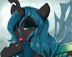 Size: 1800x1421 | Tagged: safe, artist:blackkaries, queen chrysalis, changeling, changeling queen, g4, bedroom eyes, blushing, breath, cute, female, looking at you, panting, sexy, solo, tongue out