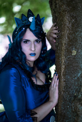 Size: 1281x1920 | Tagged: safe, princess luna, human, galacon, g4, 2016, clothes, cosplay, costume, irl, irl human, looking at you, outdoors, photo, solo, tree