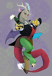Size: 1004x1458 | Tagged: safe, artist:xen-on-x, discord, draconequus, g4, butler, clothes, commission, male, solo, suit