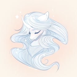 Size: 2000x2000 | Tagged: safe, artist:nettlemoth, oc, oc only, oc:silent echo, unicorn, bust, ears back, eyes closed, female, gift art, horn, neckerchief, portrait, stars, watermark