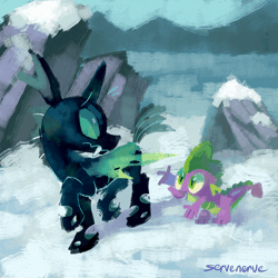 Size: 2000x2000 | Tagged: safe, artist:frozenspots, artist:ghostxb, spike, thorax, changeling, dragon, g4, 2017, a changeling can change, electronic, high res, hip hop, lossless transcode, music, orchestral, remix, show tune remix, sound, sound only, trip hop, vocal chops, webm