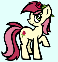 Size: 2922x3099 | Tagged: safe, artist:catponything, roseluck, earth pony, pony, g4, female, flower, flower in hair, looking up, mare, raised hoof, rose, smiling, solo, solo female, standing on three hooves