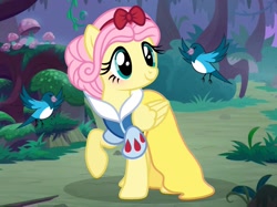 Size: 1627x1220 | Tagged: safe, artist:cstrawberrymilk, fluttershy, bird, pony, g4, alternate hairstyle, clothes, cosplay, costume, cute, disney, disney princess, shyabetes, snow shy, snow white