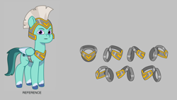 Size: 3840x2160 | Tagged: safe, lil critter workshop, thunder flap, pegasus, pony, g5, my little pony: tell your tale, armor, gray background, helmet, male, pegasus royal guard, royal guard, simple background, solo, stallion, turnaround