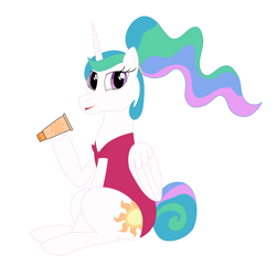 Size: 2400x2400 | Tagged: safe, artist:mizukame, princess celestia, alicorn, pony, g4, my little pony: friendship is magic, alternate hairstyle, bare hooves, clothes, female, mare, one-piece swimsuit, ponytail, simple background, solo, sunscreen, swimsuit, tail, tail bun, white background