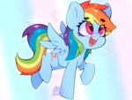 Size: 2000x1500 | Tagged: safe, artist:zokkili, rainbow dash, pegasus, pony, g4, eye clipping through hair, eyebrows, eyebrows visible through hair, eyelashes, feathered wings, female, gradient background, heart, mare, open mouth, open smile, raised hoof, smiling, solo, spread wings, teeth, wingding eyes, wings