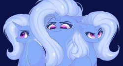 Size: 3759x2019 | Tagged: safe, artist:evildraw, trixie, pony, unicorn, g4, bust, digital art, female, fluffy hair, horn, mare, portrait, simple background, smiling, solo, solo female