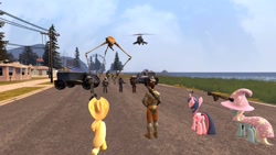 Size: 1920x1080 | Tagged: safe, applejack, trixie, twilight sparkle, alicorn, earth pony, pony, unicorn, g4, female, gordon freeman, half-life, half-life 2, horn, mare, twilight sparkle (alicorn)