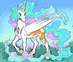 Size: 1080x918 | Tagged: safe, artist:juno_foxx, princess celestia, alicorn, rapidash, g4, female, majestic, mare, pokéfied, pokémon