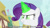 Size: 1280x720 | Tagged: safe, edit, edited screencap, editor:jaredking779, screencap, rarity, pony, unicorn, g4, inspiration manifestation, my little pony: friendship is magic, season 4, caption, evil smile, female, green eyes, green magic, grin, horn, inspirarity, magic, mare, outdoors, ponyville, possessed, smiling, solo, telekinesis, text