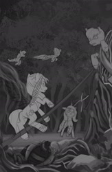 Size: 1533x2349 | Tagged: safe, artist:robin jacks, izzy moonbow, sunny starscout, zipp storm, alicorn, pegasus, pony, unicorn, g5, cover, female, horn, mare, race swap, shears, standing, standing on one leg, sunnycorn