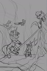 Size: 1537x2349 | Tagged: safe, artist:robin jacks, izzy moonbow, sunny starscout, zipp storm, alicorn, pegasus, pony, unicorn, g5, cover, female, horn, mare, race swap, shears, standing, standing on one leg, sunnycorn