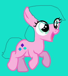 Size: 482x539 | Tagged: safe, artist:cerysscottdavies, artist:craftycitty, aquamarine, earth pony, pony, g4, aquabetes, background pony, base used, cute, female, filly, foal, open mouth, open smile, running, simple background, smiling, solo, teal background