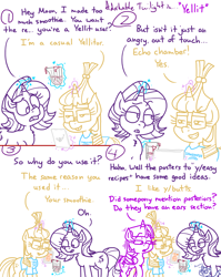 Size: 4779x6013 | Tagged: safe, artist:adorkabletwilightandfriends, moondancer, starlight glimmer, twilight sparkle, alicorn, comic:adorkable twilight and friends, g4, adorkable, adorkable twilight, clothes, comic, cute, dork, drink, funny, humor, magic, online, reddit, shirt, slice of life, smiling, smoothie, t-shirt, tablet, twilight sparkle (alicorn)