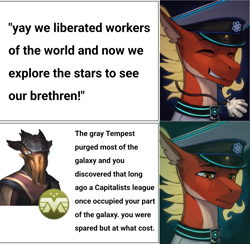 Size: 1249x1220 | Tagged: artist needed, source needed, safe, oc, oc:posada, alien, seapony, equestria at war mod, meme, sad, stellaris