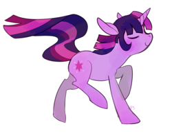 Size: 1041x809 | Tagged: safe, artist:rendoas, twilight sparkle, pony, unicorn, g4, 2015, closed mouth, commission, dated, doodle, ears back, eyes closed, female, floppy ears, full body, horn, mare, old art, side view, signature, simple background, smiling, solo, tail, unicorn twilight, walking, white background, windswept mane, windswept tail