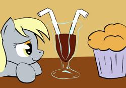 Size: 800x558 | Tagged: safe, artist:ambrosebuttercrust, derpy hooves, pegasus, pony, g4, cargo ship, female, food, glass, mare, muffin, shipping, solo, that pony sure does love muffins
