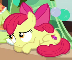 Size: 350x292 | Tagged: safe, screencap, apple bloom, granny smith, earth pony, pony, g4, hearthbreakers, my little pony: friendship is magic, apple bloom's bow, bow, cropped, female, filly, foal, hair bow, lying down, mare, prone, the cmc's cutie marks