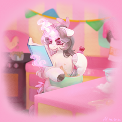 Size: 1937x1943 | Tagged: safe, artist:allianaollisari, oc, unicorn, bakery, bowl, horn, magic, mixing bowl, solo