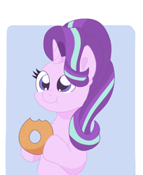 Size: 1678x2055 | Tagged: safe, artist:sparkly-retsuko, starlight glimmer, pony, unicorn, g4, bagel, bread, cute, eating, female, food, glimmerbetes, horn, mare, solo