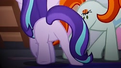 Size: 3264x1836 | Tagged: safe, screencap, crackle cosette, queen chrysalis, starlight glimmer, earth pony, pony, unicorn, g4, my little pony: friendship is magic, the mean 6, butt, disguised changeling, female, glimmer glutes, horn, mare, photo, picture of a screen