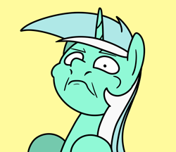 Size: 2048x1771 | Tagged: safe, artist:ewoudcponies, lyra heartstrings, pony, unicorn, g4, bust, faic, frown, horn, looking at you, pinpoint eyes, simple background, solo, yellow background